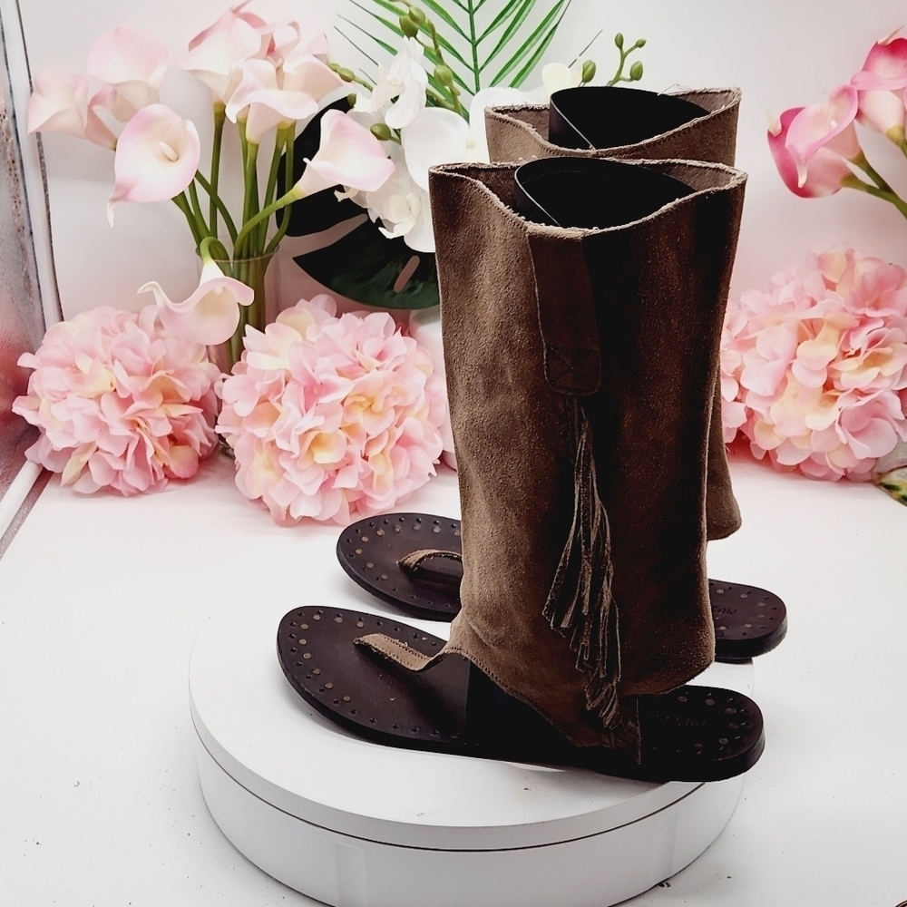 Musse And Cloud By Anthropologie Brown Suede Western Boot Sandal Sz 8 - Picture 5 of 16